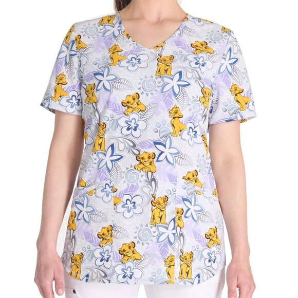 Scrubstar V-Neck Disney Simba Lion King Scrub Top Womens Short Sleeve Very Soft - Picture 10 of 10
